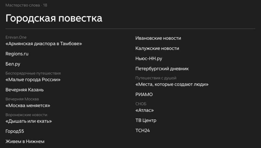 Скриншот: шорт-лист премии в номинации «Городская повестка»